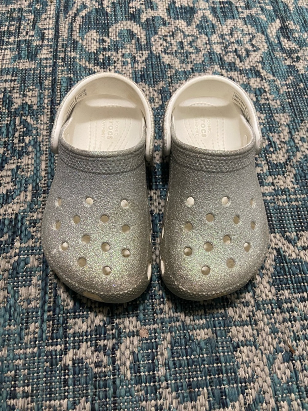CROCS Kids Glitter Clogs in Silver Sparkle